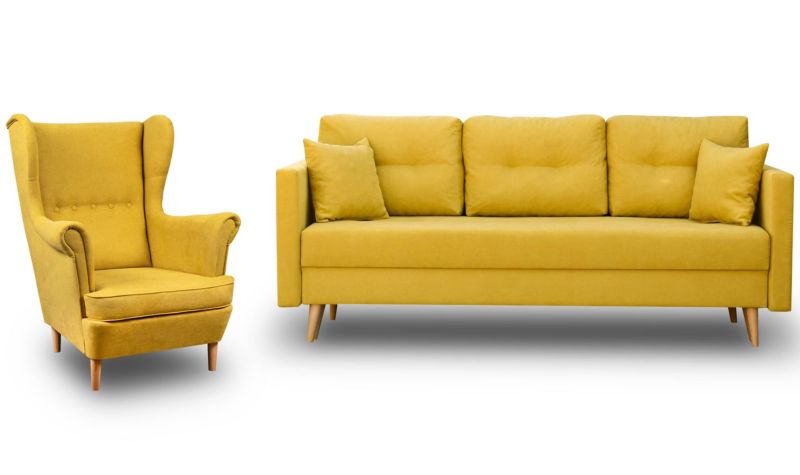 Zestaw skandynawski sofa i fotel Bonni Lahti/Denver Musztardowy 1 szt.