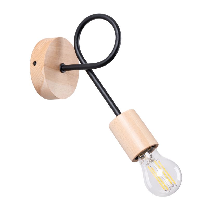 Kinkiet ścienny Sollux Lighting Ember czarny-naturalne drewno 1 x E27 x IP20 wym: 24 x 10 x 19 cm - 1 szt.