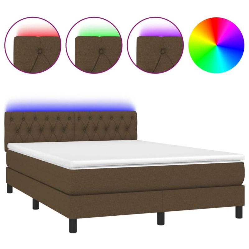 Łóżko z materacem WaszeMeble 135x190 cm Ciemny brąz tkanina z LED WM-3133392 1 szt.