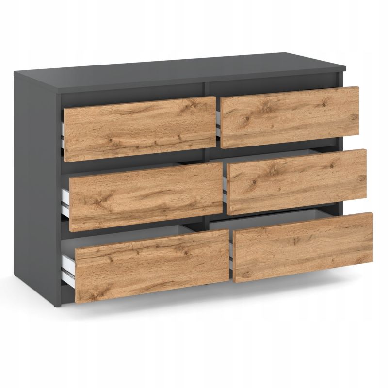 Komoda Z 6 Szufladami Stiv-Meble Szary Mat Dąb Wotan Szafka Rtv 100X33,5X71,5 Cm 1Szt.