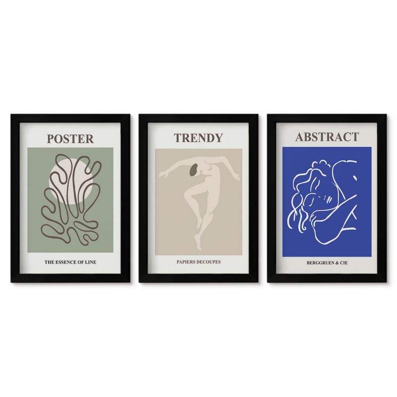 Tryptyk w czarnej ramie Tulup 20x30 cm Henri Matisse pastelowe grafiki Dekoracja ścienna do przedpokoju 1 kpl