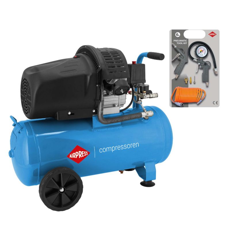 Kompresor dwutłokowy HL 425-50 Airpress + zestaw akcesoriów pneumatycznych 1 szt.