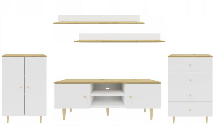 Meblościanka Matkam RANGE 2 komody szafka RTV 120cm 2 półki dąb artisan-biały zestaw 1 szt.