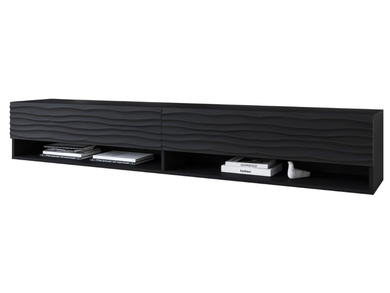 Szafka RTV MINIO go for it ANNE 180 cm czarny/czarny MDF wzór fala M4 z oświetleniem LED 1 szt.