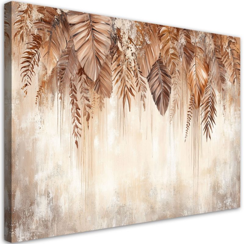 Obraz do salonu sypialni Feeby Wiszące beżowo brązowe liście natura boho 100x70cm 1szt