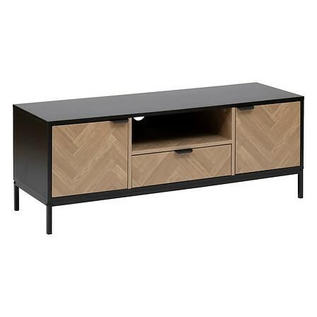 Szafka RTV Chevrons ATMOSPHERA 120 cm czarna z efektem drewna nowoczesna stojąca 1 szt.