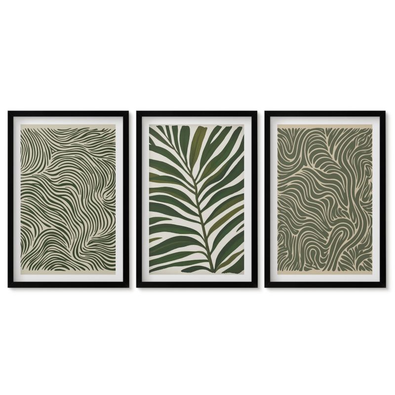 Obrazy w czarnej ramie Tulup 40x60 cm Wzory liści faliste kształty Obrazy do kuchni w ramie 1 kpl