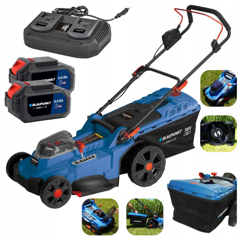 Kosiarka akumulatorowa 50L Koszenie 43 cm ZESTAW 2x Akumulator 5Ah Ładowarka Blaupunkt CL7010 1szt.