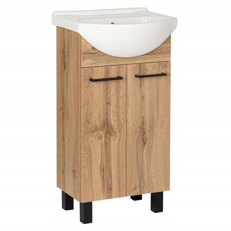 Szafka łazienkowa z umywalką ceramiczną MyFurni 45 cm dąb wotan stojąca 1 kpl.