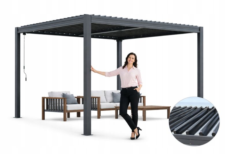 Pergola Tarasowa Corciano Borneo z otwieranym dachem Altana Aluminiowa Antracyt 3x4m 1szt.