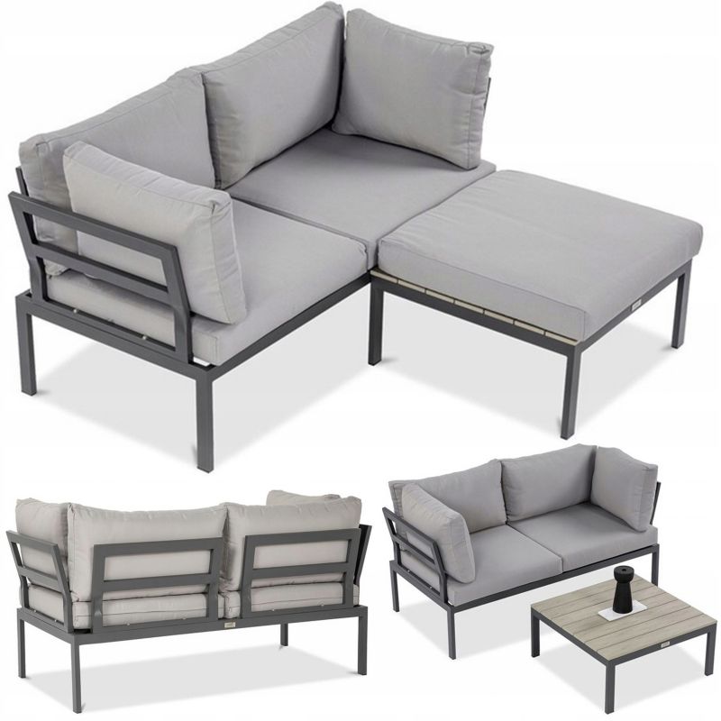Zestaw Mebli Narożnik Ogrodowy Modułowy JAVA Sofa Stolik Poduszka 3w1 Jasny 1 szt