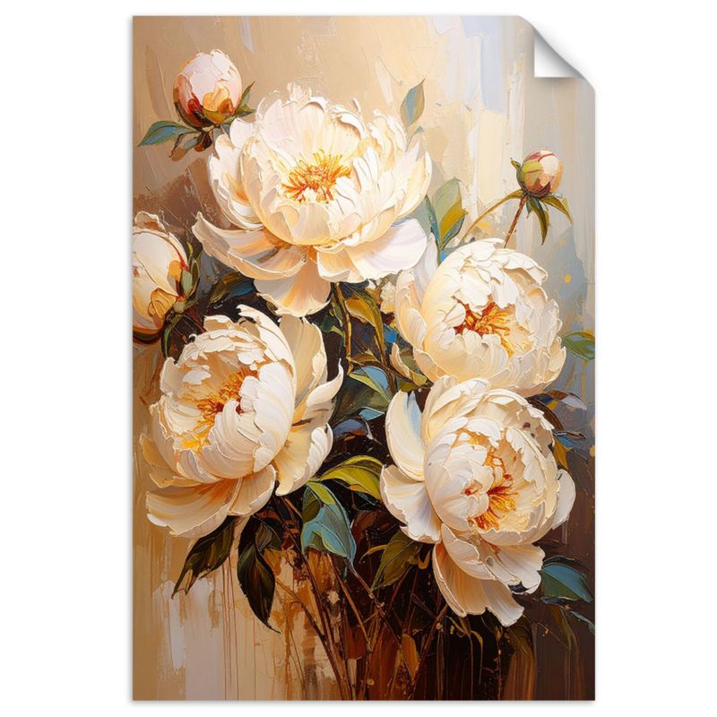 Naklejka na ścianę do salonu sypialni Feeby Piwonie Kremowe Kwiaty Bukiet 60x90cm 1szt