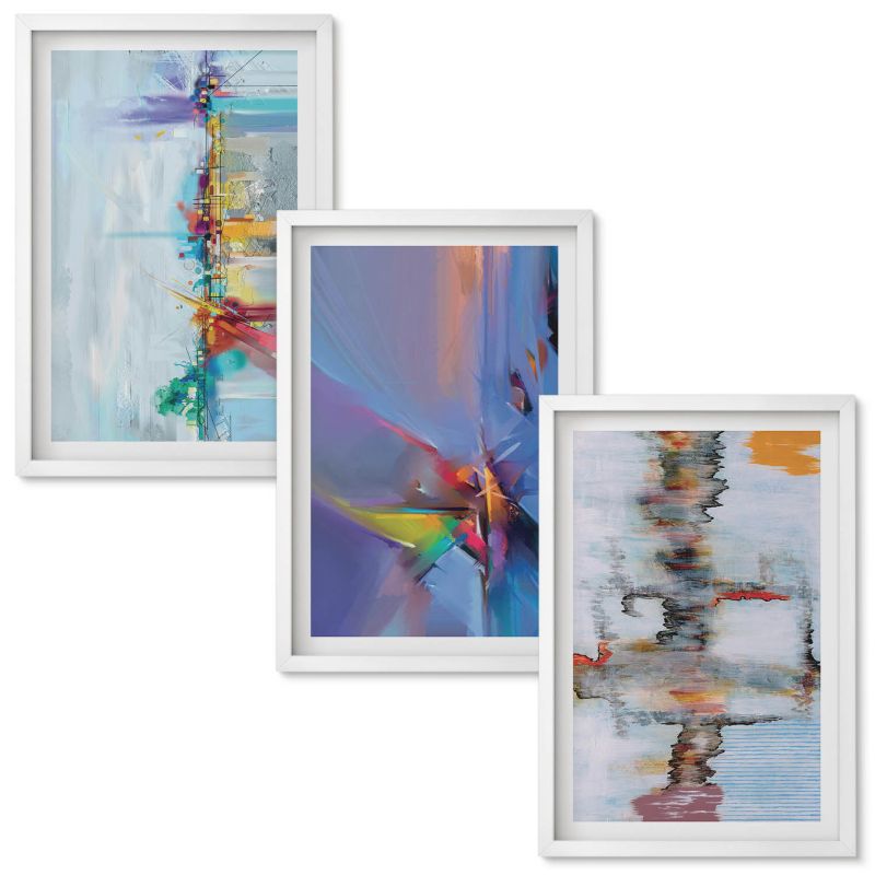 Tryptyk Obrazów w Ramie Wallfluent Abstrakcyjne malarskie kompozycje Biała rama 40x60 cm 3 szt.