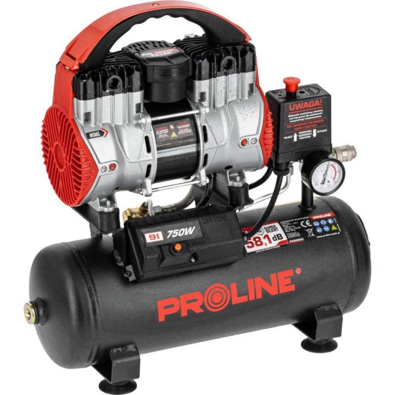 Kompresor Proline bezolejowy mocny sprężarka cichy wydajny 9L 750W 8BAR 167L/min 1 szt.