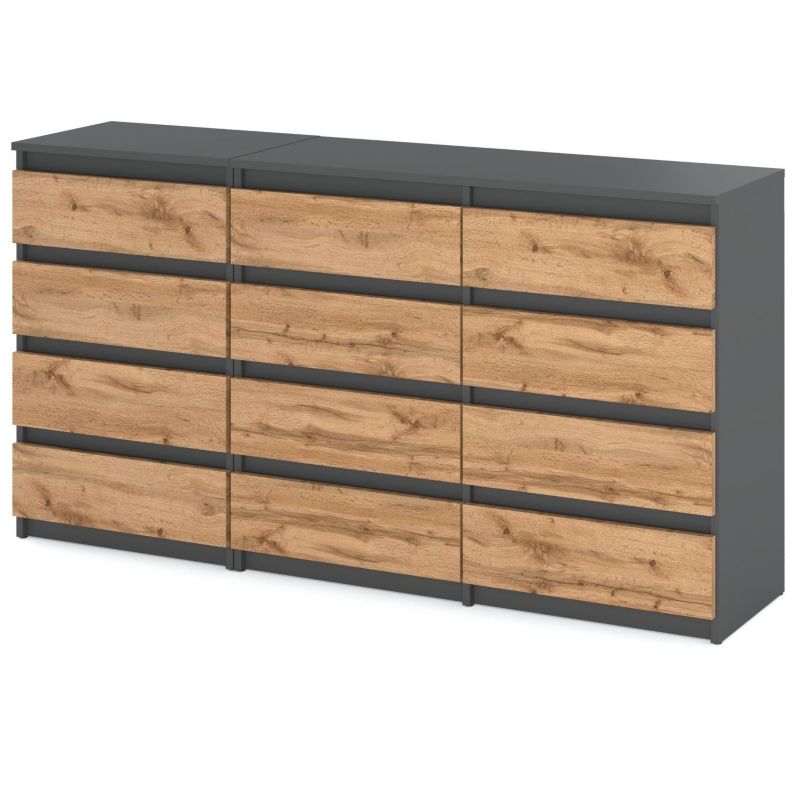 Duża Komoda Z 12 Szufladami Stiv-Meble Szary Mat Dąb Wotan Szafka Rtv 180X33.5X92,5 Cm 1 szt.