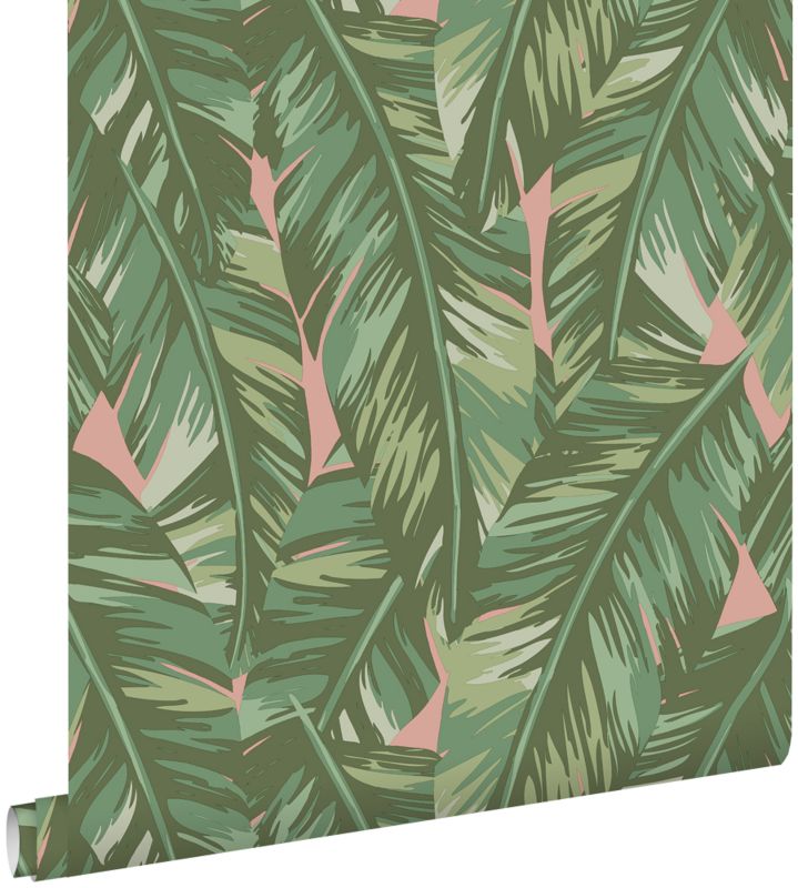 Tapeta ESTAhome liście bananowca szaro-oliwkowymIbrzoskwiniowego różu 53 cm x 10.05 m - 1 rol.