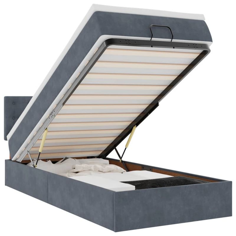 Łóżko otomana WaszeMeble z materacem 90x190 cm Ciemnoszary aksamit z LED ze schowkiem WM-3312735 1 szt.
