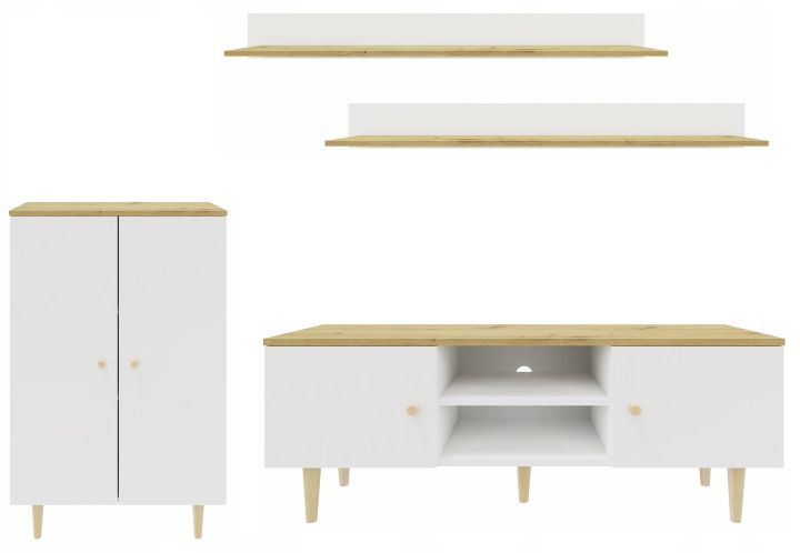 Meblościanka Matkam RANGE komoda 2D szafka RTV 120cm 2 półki artisan-biały zestaw 1 szt.