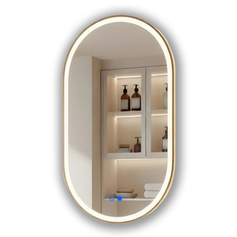 Lustro łazienkowe LED owalne 50x80 cm ARTFORMA podświetlane, antypara, dotykowe, złote szczotkowane