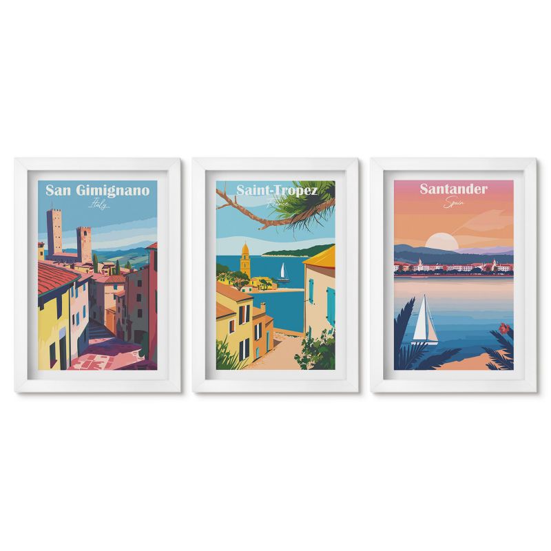Zestaw 3 obrazów w białej ramie Tulup 20x30 cm Włoskie miasteczka krajobrazy Galeria ścienna 1 kpl