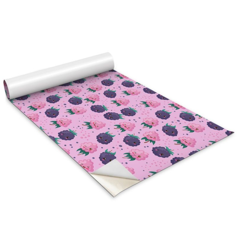 Folia Dekoracyjna Na Meble Wallfluent 100x50 cm Różowe kreskówkowe owoce Odporna Folia Samoprzylepna Mat 1 rol.