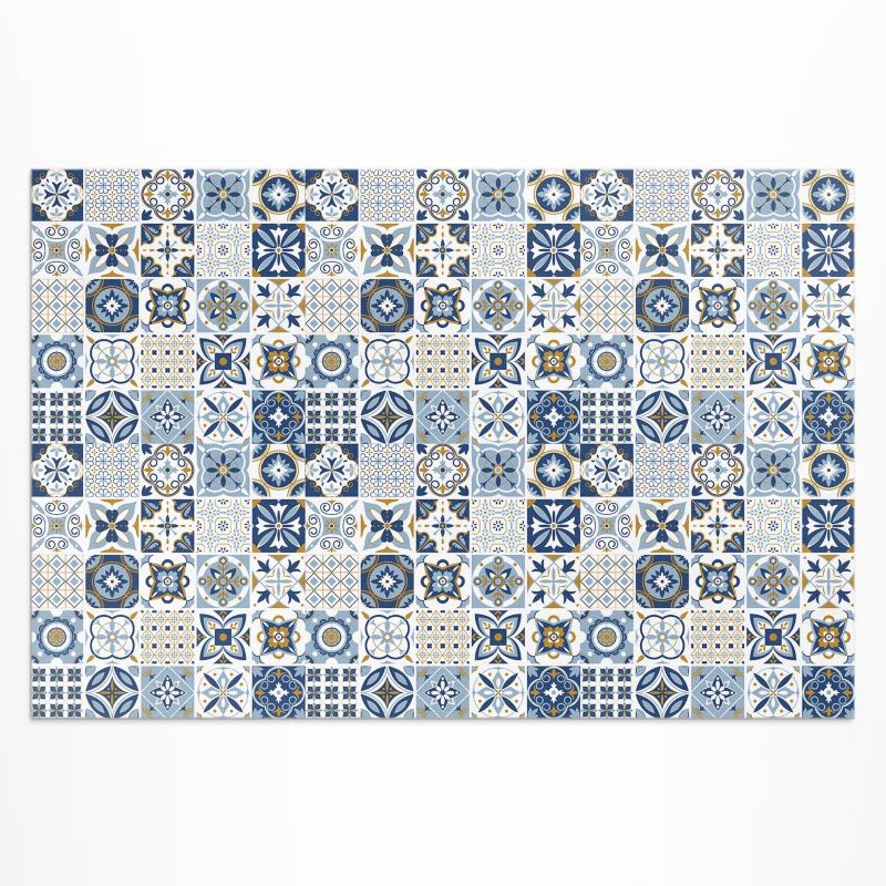 Dywan Winylowy Z Nadrukiem Wallfluent 150x225 cm Grecka mozaika błękitne dekoracyjne kafelki 1 szt.