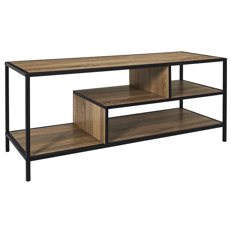 Szafka RTV loftowa Edison INTESI 110 cm stojąca industrialna drewno i metal czarna do salonu 1 szt.