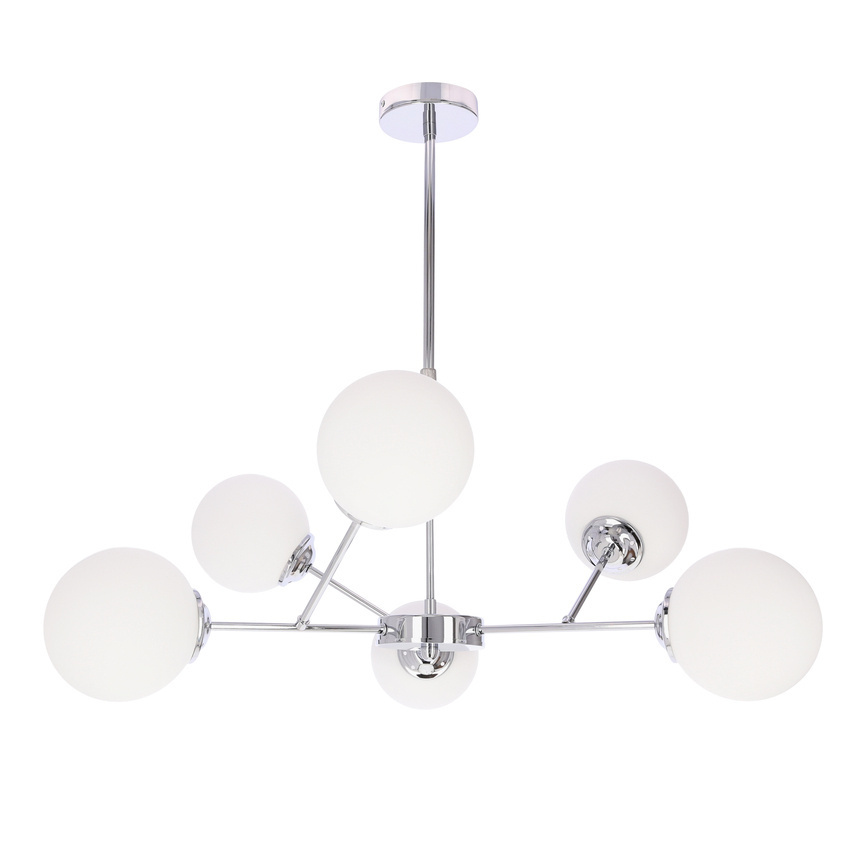 Srebrna lampa wisząca 8-punktowa do salonu BELWEDER metal