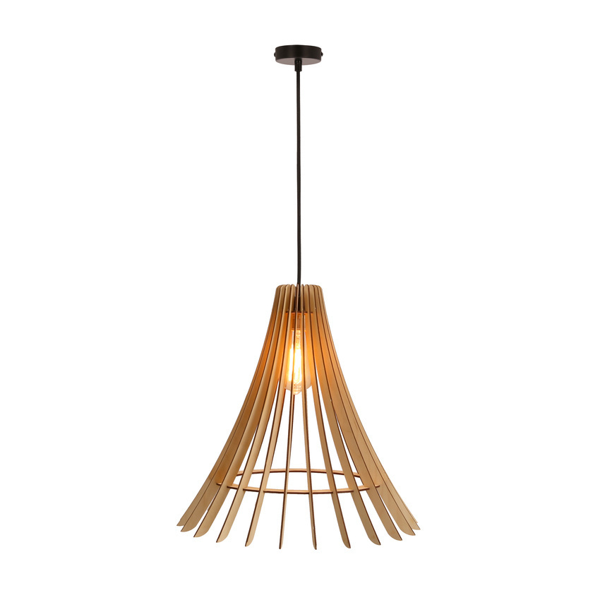 Srebrna lampa wisząca 1-punktowa do salonu ECO drewniany abażur
