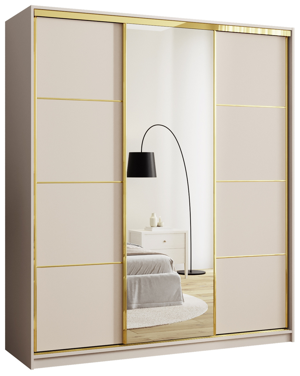 Beżowa szafa z lustrem do przedpokoju 180 cm GOLD NEW