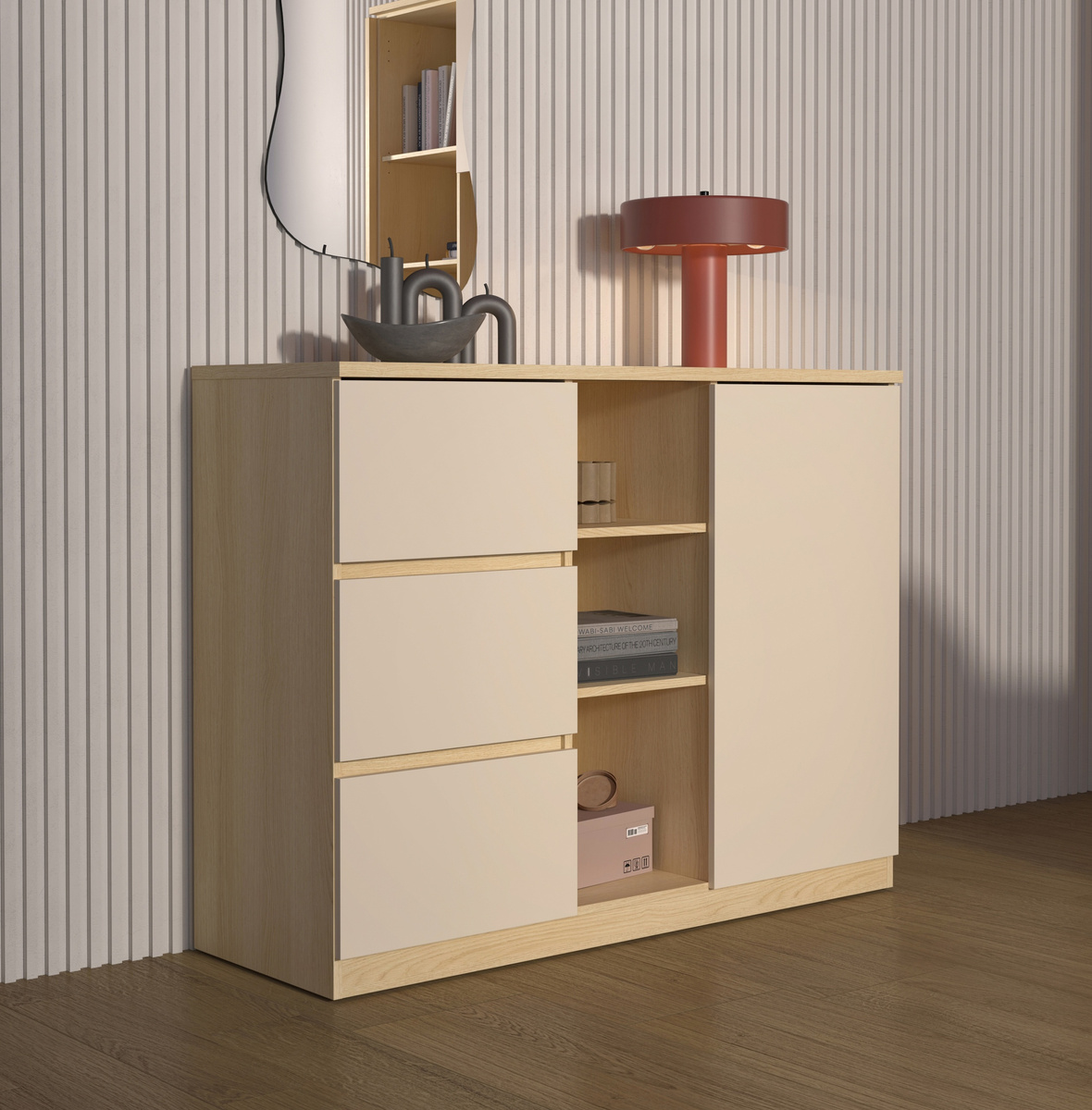 Komoda 120 cm z szufladami i półkami do sypialni TERRA