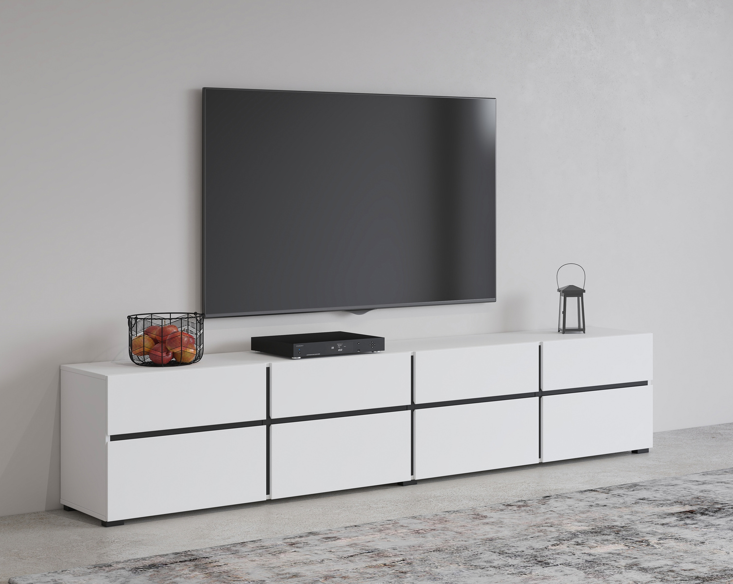 Biała nowoczesna szafka RTV pod telewizor 225 cm CROSS