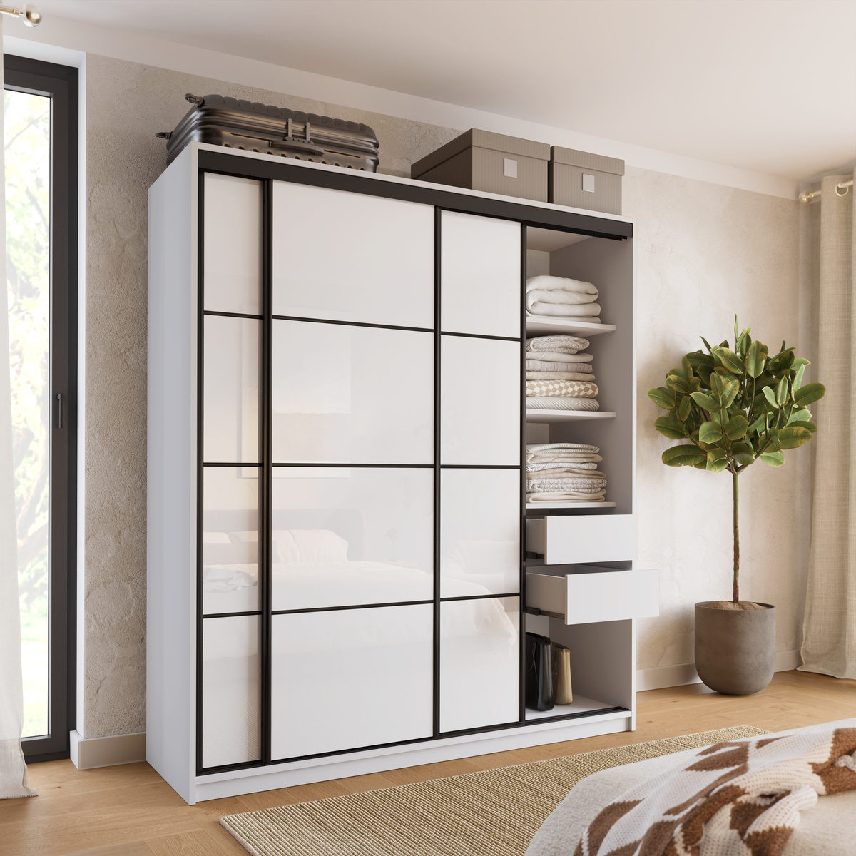 Szafa do przedpokoju 180 cm biała połysk LOFT