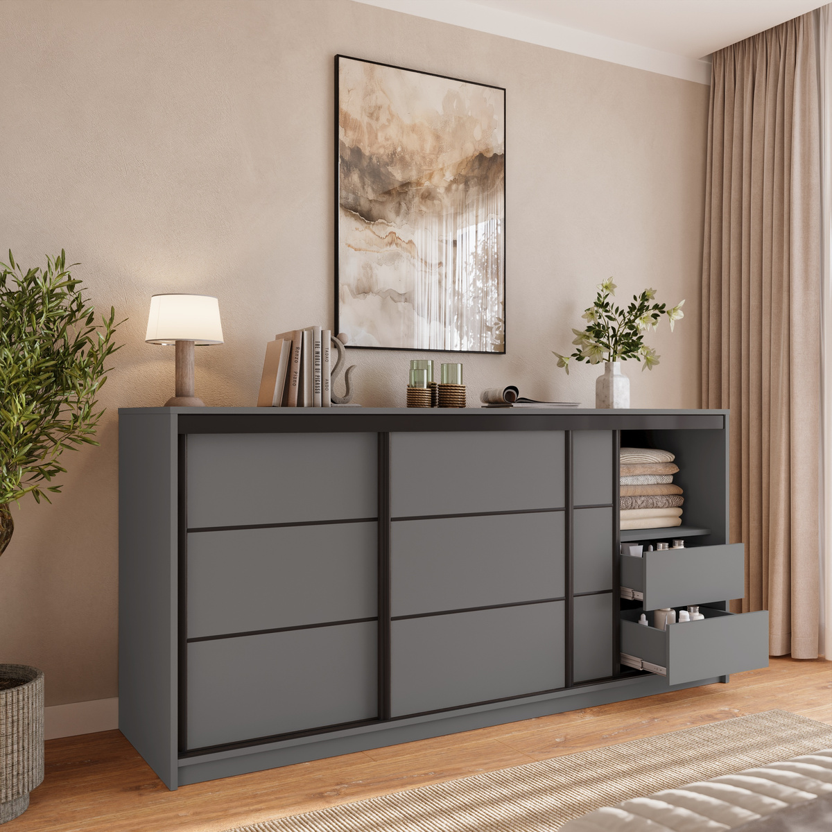 Trzydrzwiowa komoda przesuwna do sypialni 200 cm LOFT