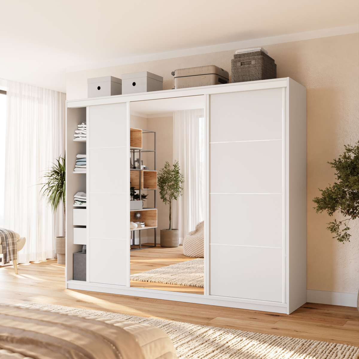 Biała szafa przesuwna z lustrem 250 cm VITA