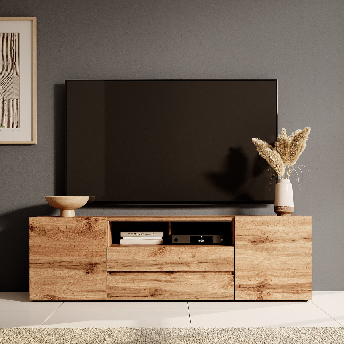 Dwudrzwiowa szafka rtv 137 cm do salonu dąb wotan SENZO