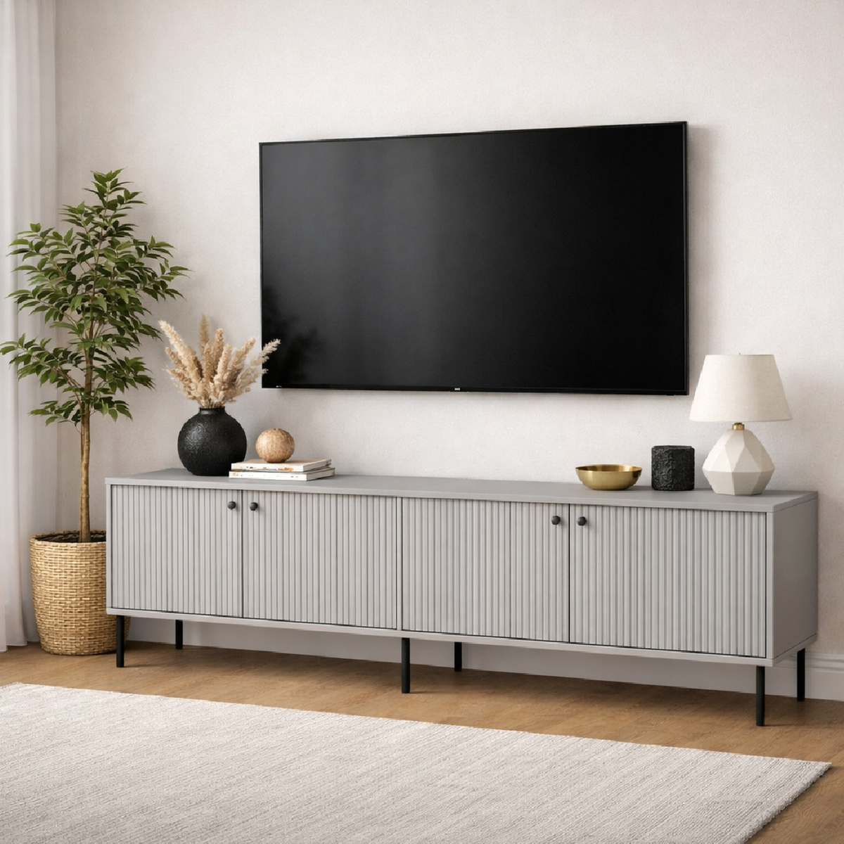 Szafka RTV 207 cm do salonu szeroka IRYS szara