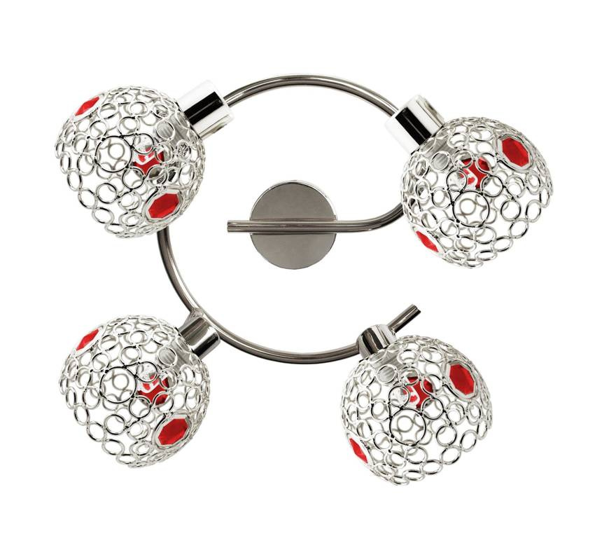 Chromowana lampa sufitowa spirala 4xG9 do salonu ARON czerwona