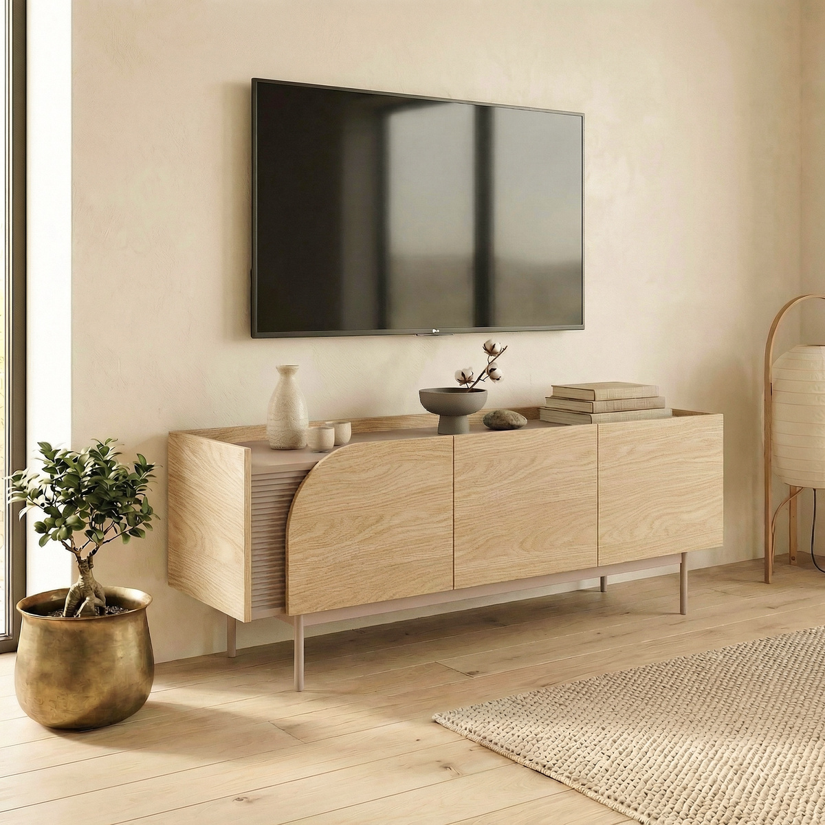 Szafka RTV 147 cm pod tv do salonu na nóżkach ryflowana CORSO