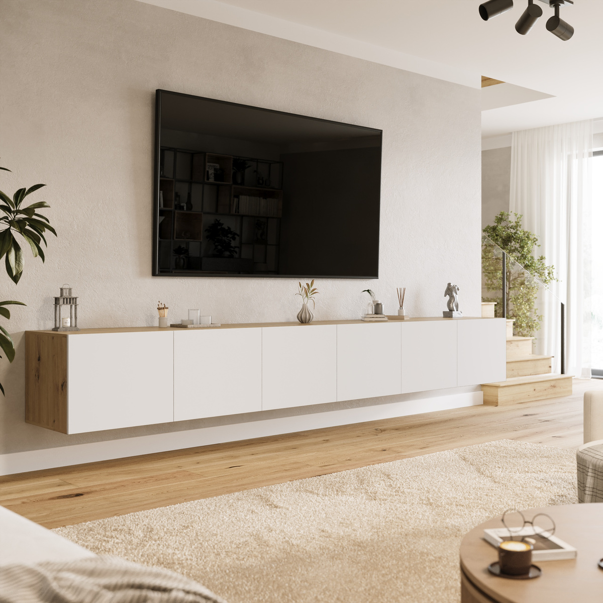 Szafka RTV 300 cm z półkami do salonu LORI