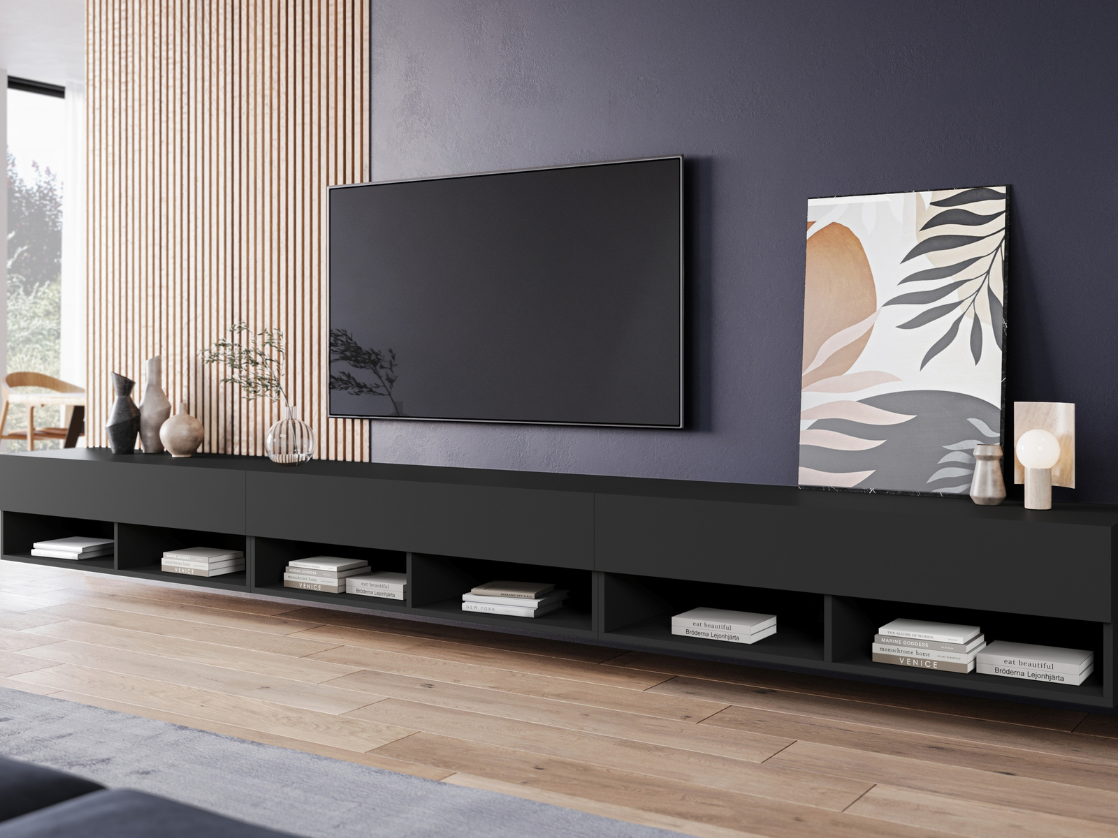 Nowoczesna szafka RTV 300 cm AROMA czarny grafit
