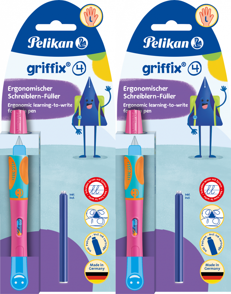 2x Pióro wieczne do nauki pisania Pelikan Griffix Lovely Pink, dla leworęcznych + nabój