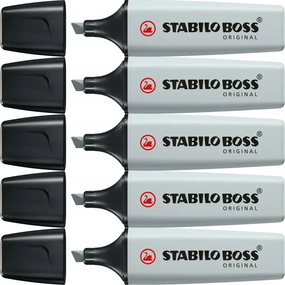 5x Zakreślacz Stabilo Boss Original 70/194, ścięta, pastelowy mglisty szary