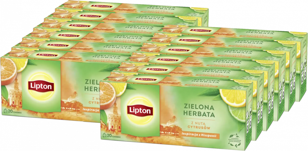12x Herbata zielona smakowa w torebkach Lipton Green Tea Citrus, z nutą cytrusów, 20 sztuk x 1.3g