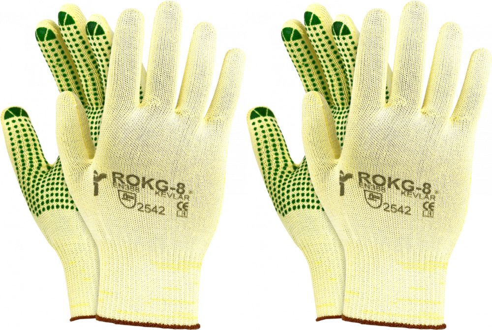 2x Rękawice robocze JS Gloves DuPont, RJ-KEVLAFIBV, tkaninowe, antyprzecięciowe, rozmiar 8, żółto-zielony