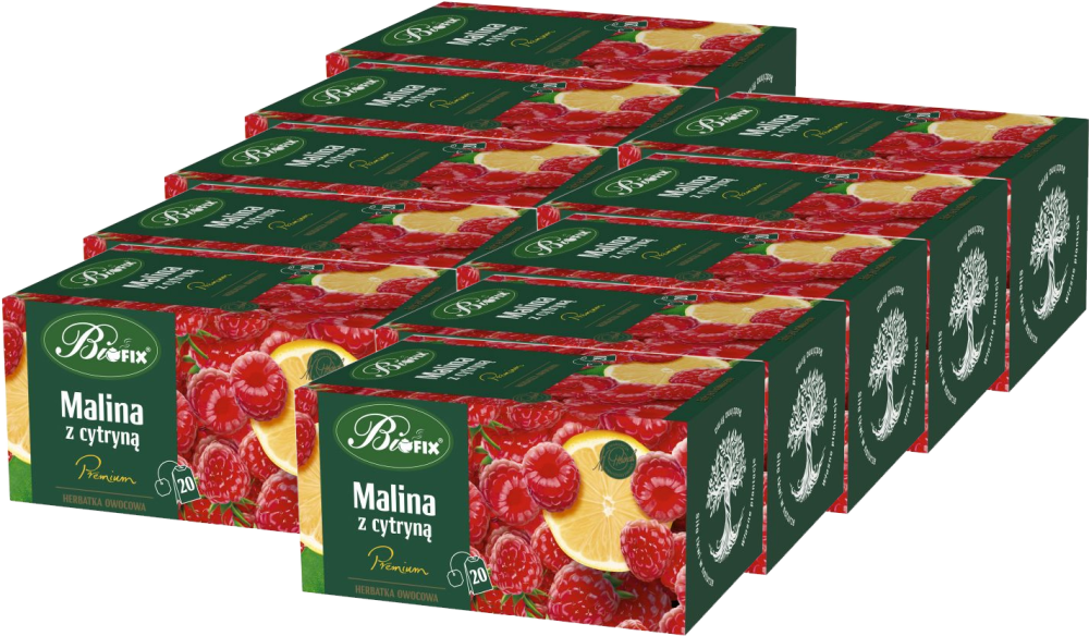 10x Herbata owocowa w kopertach BiFix Premium, malina z cytryną, 20 sztuk x 2g