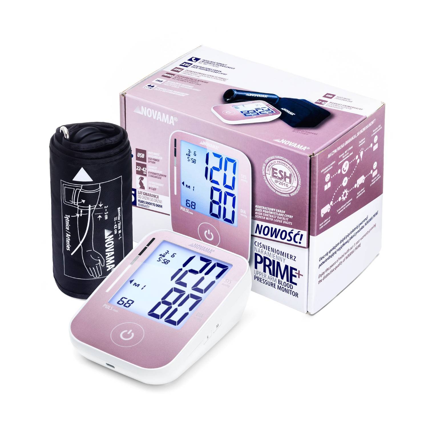 Novama prime+ pink - ciśnieniomierz naramienny z delikatnym i szybkim pomiarem podczas pompowania, 1 sztuka