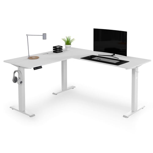 Höhenverstellbarer Eckschreibtisch elektrisch links 160 x 140 x 60 cm Montaro - weiß