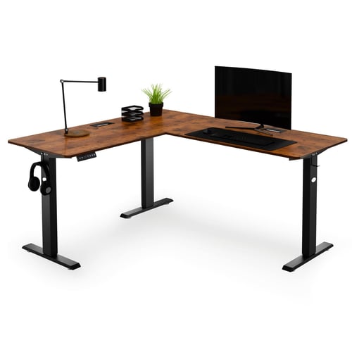 Höhenverstellbarer Eckschreibtisch elektrisch links 160 x 140 x 60 cm Montaro - braun
