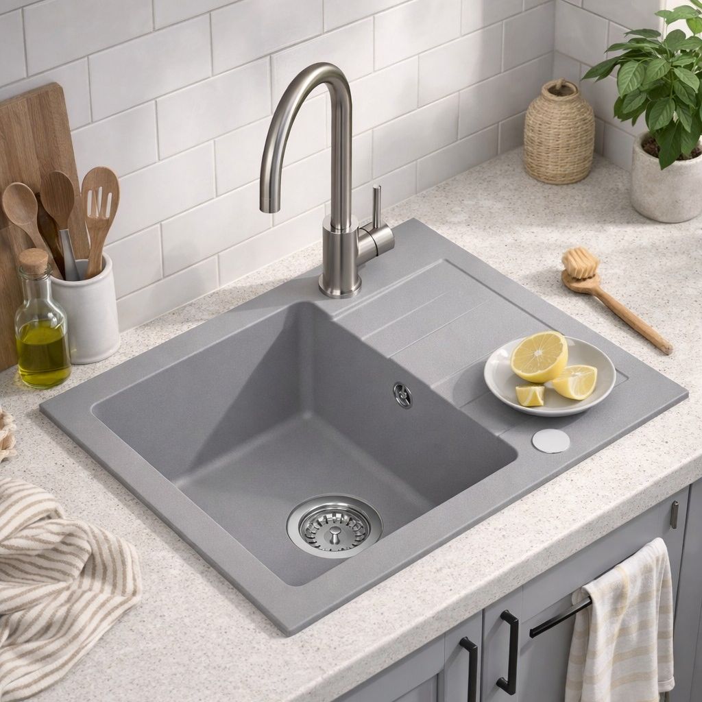 Ruvetti Minimini+ zlewozmywak 58x44 cm z baterią szary/stal LP_3200-MM58440GR_W - Wysyłka w 24h
